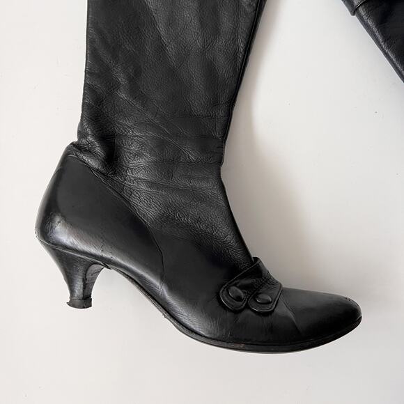 Vintage Black‎ Leather Knee High Victorian Gothic Kitten Heel Boots Size 36/6 - Picture 3 of 10